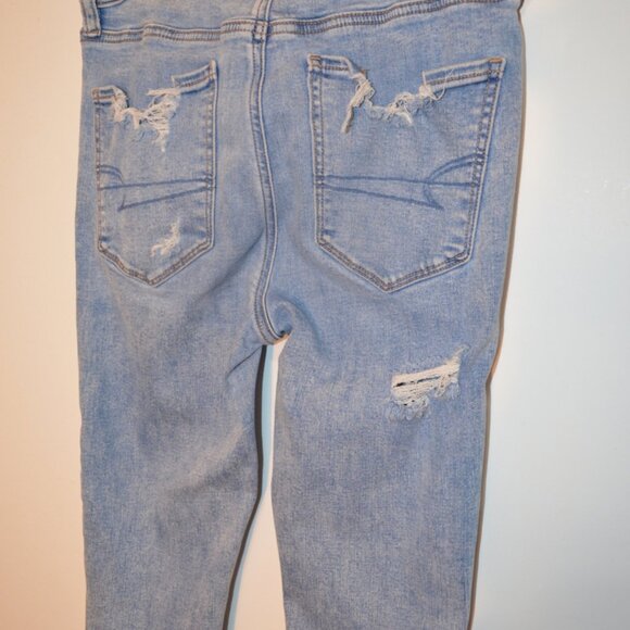 AMERICAN EAGLE NE(X)T LEVEL STRETCH Blue Cotton-Poly Ripped Hi-Rise Jeggins 8 - Picture 4 of 8
